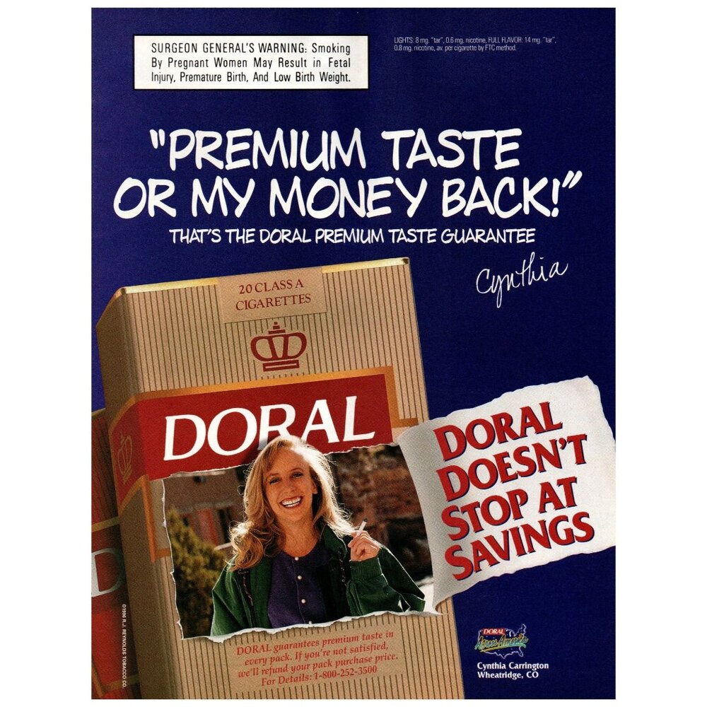 1996 Doral Cigarrettes Vintage Print Ad Blonde 90s Hunter Green Fashion Wall Art